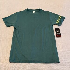 Spyder Men's Teal T-Shirt with Yellow Logo